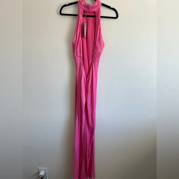 NWT Meshki Claire Satin Drape Back Maxi Dress with Split - Pink Size XL - Picture 5 of 8